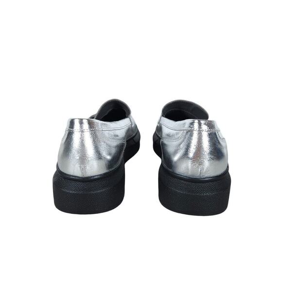 Girotti Loafers EU 40 Silver Metallic Leather Italian Platform Slip On Shoes - Picture 4 of 9